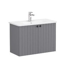 Vitra Root Groove 69228 Lavabo Dolabı, Kapaklı, 80 Cm, Dar, Mat Gri, Yuvarlak Lavabolu